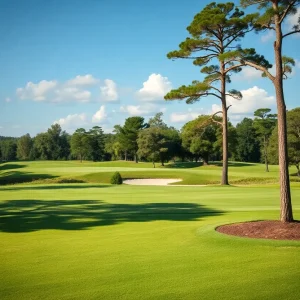 Close-up of a beautiful golf course with lush grass and natural scenery.