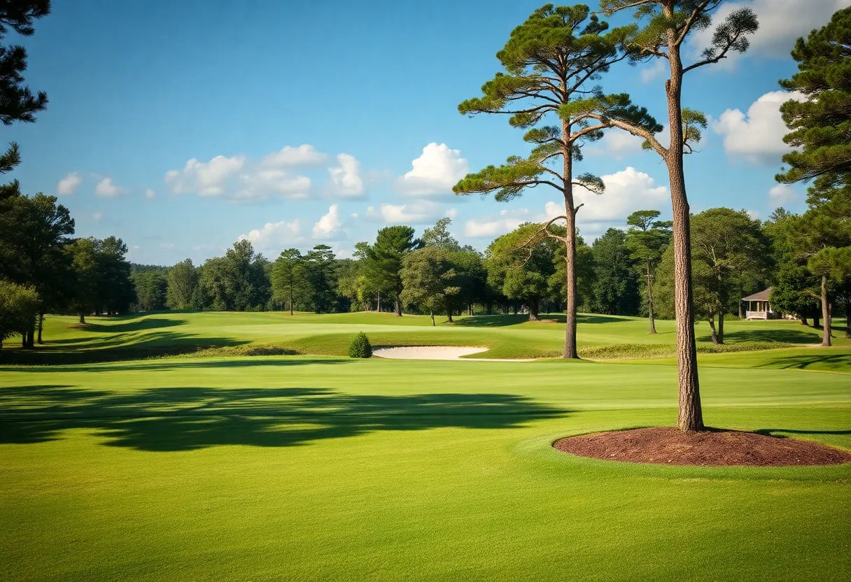 Close-up of a beautiful golf course with lush grass and natural scenery.