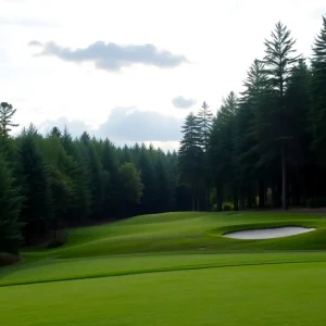 Close-up of a beautiful golf course with well-maintained greenery.