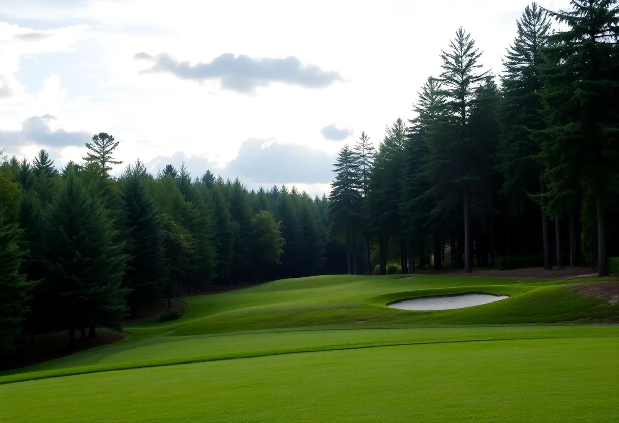 Close-up of a beautiful golf course with well-maintained greenery.