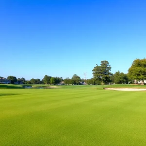 Close-up of a beautiful golf course showcasing lush fairways and greens