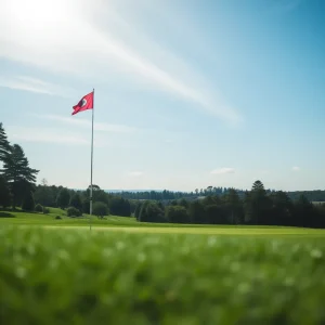 Close-up view of a beautiful golf course featuring lush greens and regional flora.