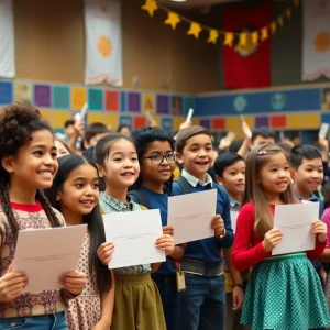 Students celebrating at an awards ceremony