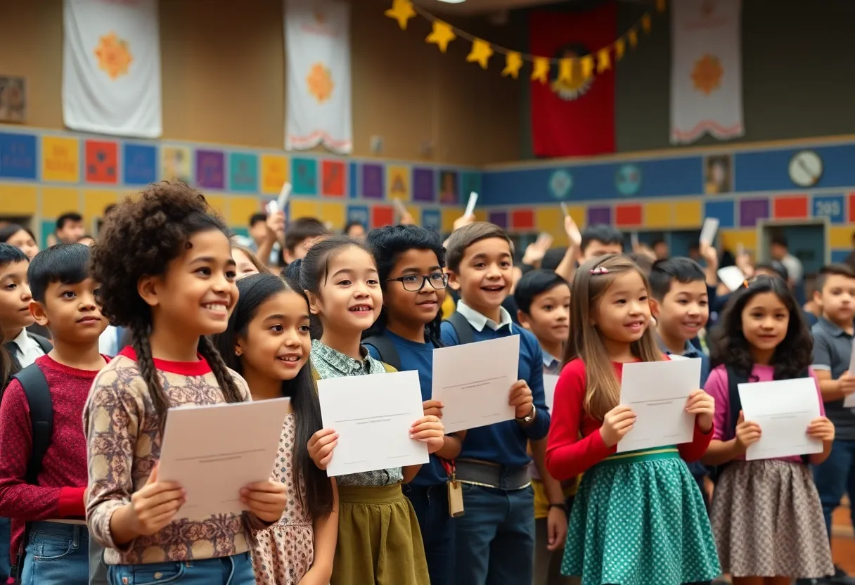 Students celebrating at an awards ceremony