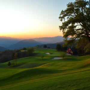 View of Beacon Hill Golf Course's renovation site with Blue Ridge Mountains in the background.