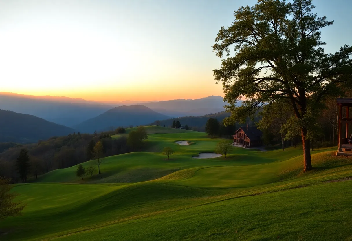 View of Beacon Hill Golf Course's renovation site with Blue Ridge Mountains in the background.