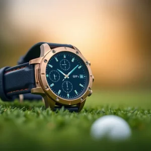 Modern golf watches displayed on a golf course