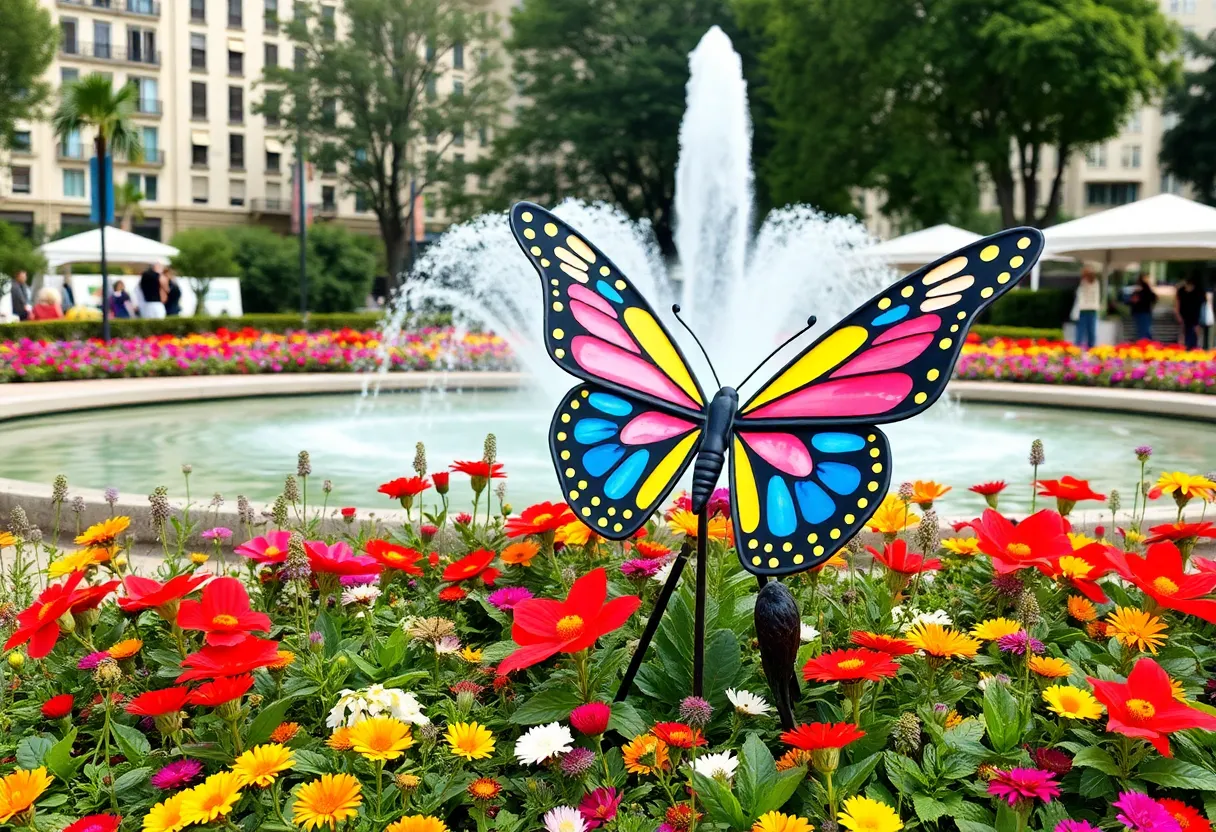 A beautiful butterfly sculpture garden at Lake Eola Park in Orlando