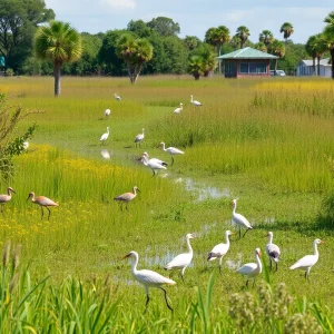 Wetlands landscape in Central Florida filled with birds.