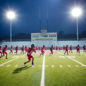 Cypress Creek High School football team practicing on the field