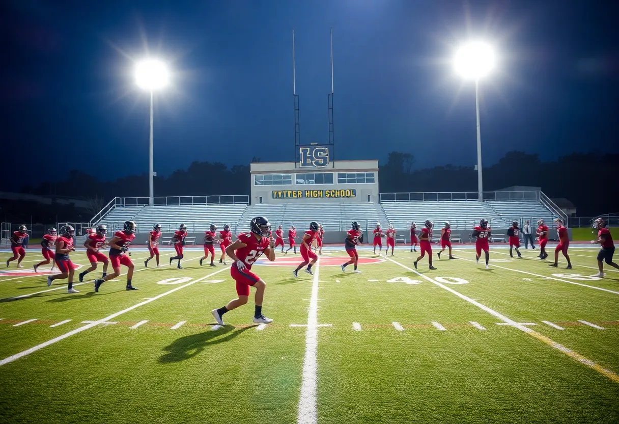 Cypress Creek High School football team practicing on the field