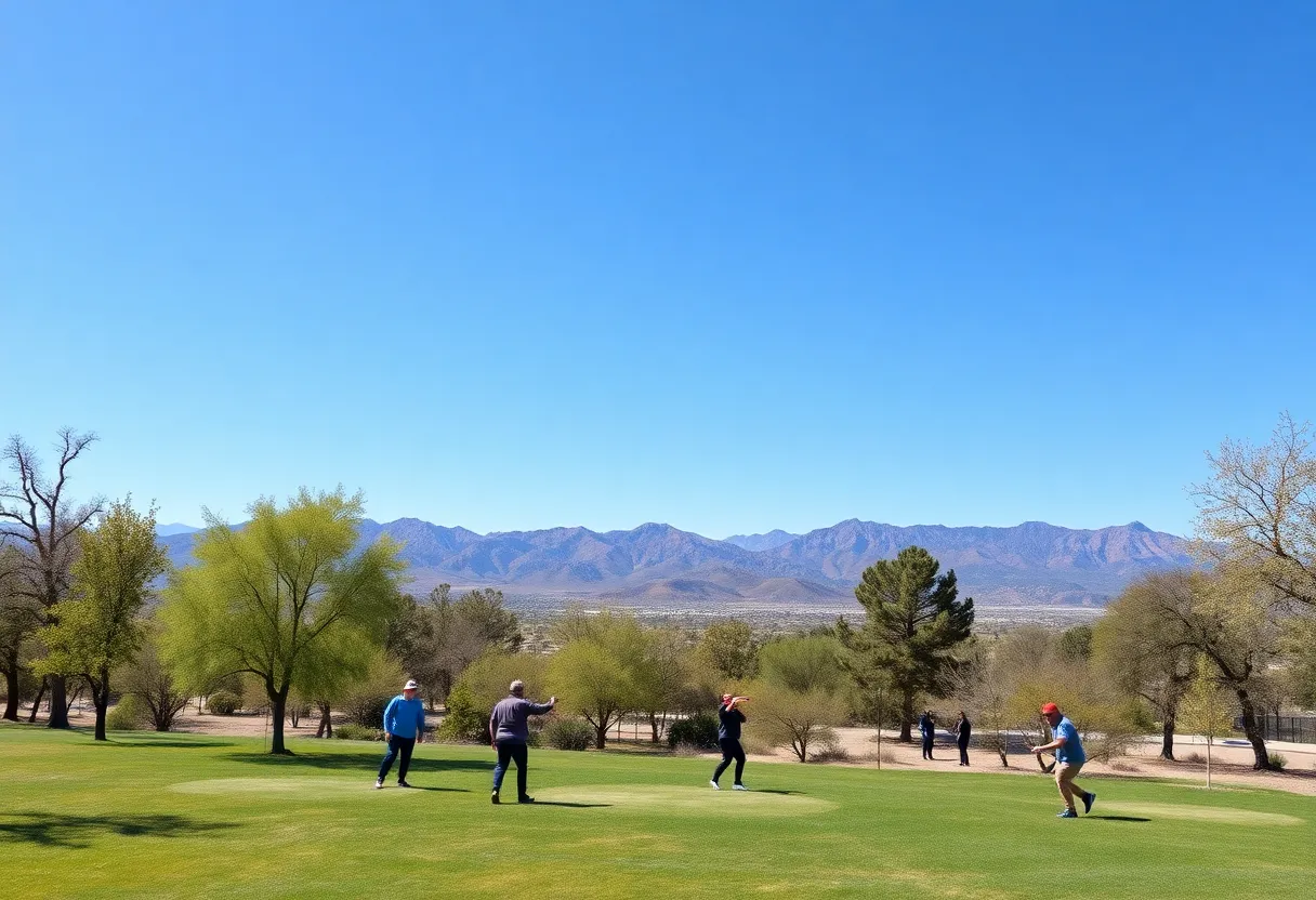 Players enjoying disc golf in a park