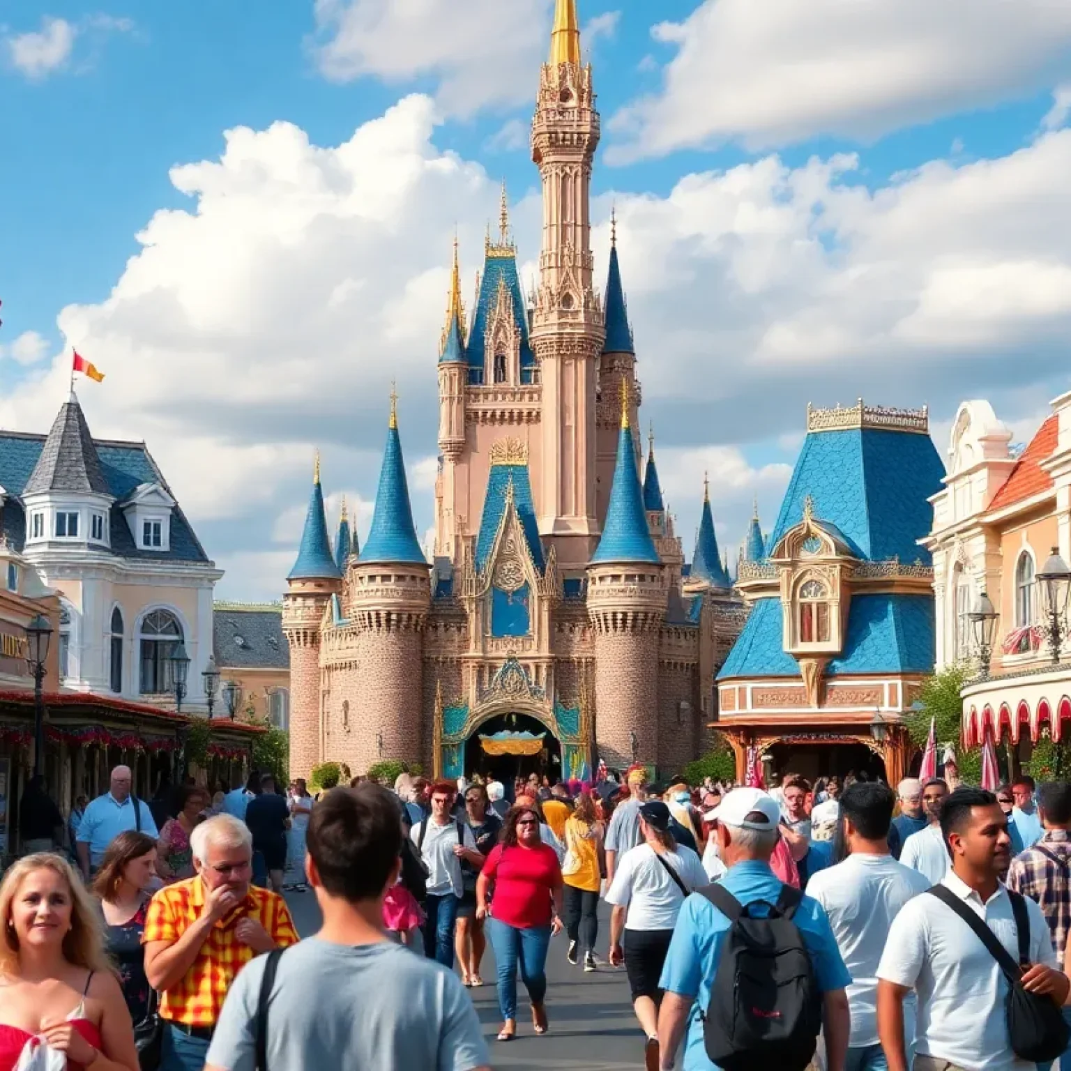 Tourists enjoying Disney World attractions