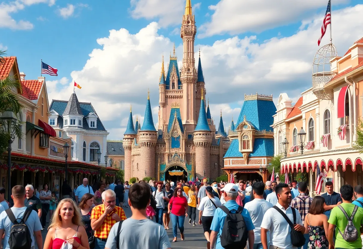 Tourists enjoying Disney World attractions