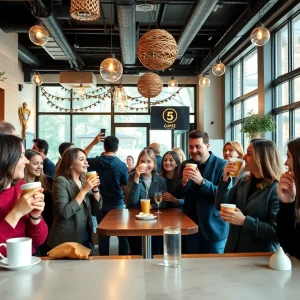 Customers celebrating the opening of Dutch Bros Coffee in Orlando