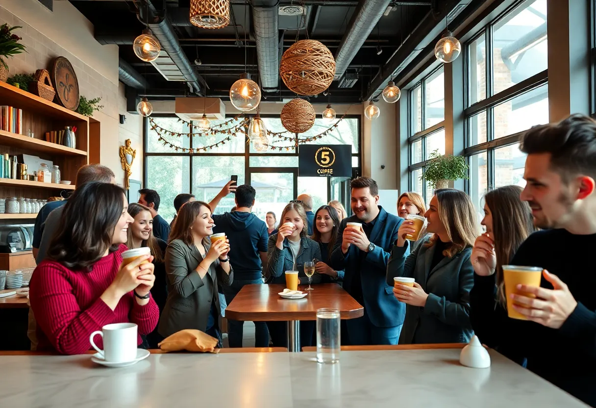 Customers celebrating the opening of Dutch Bros Coffee in Orlando