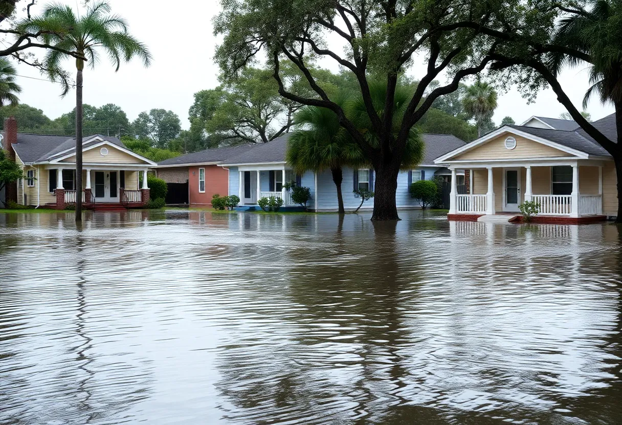 Flooded streets in downtown Orlando's bungalow neighborhoods after heavy rain.