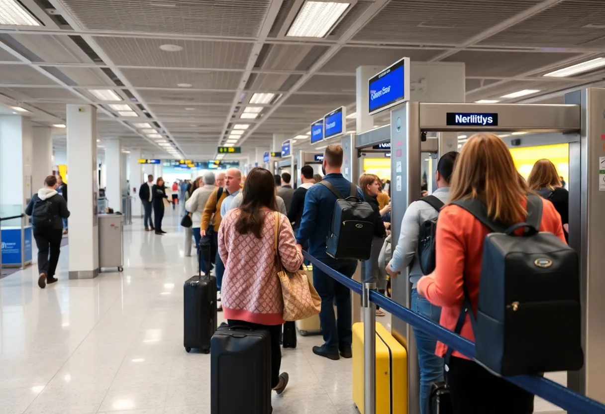 Travelers at airport security checkpoint in Florida