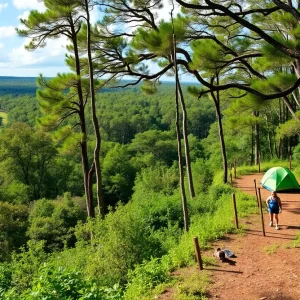 Scenic view of a preserved Florida state park with hikers and lush greenery.