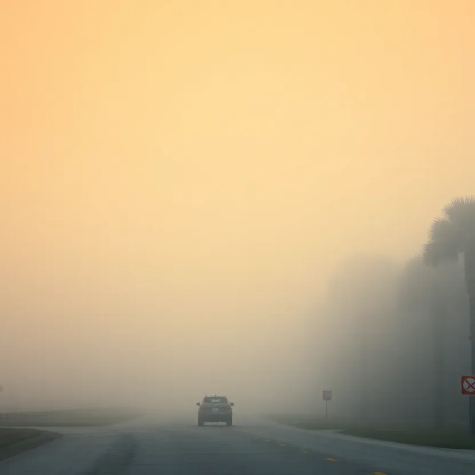 A foggy landscape in Central Florida during the morning hours