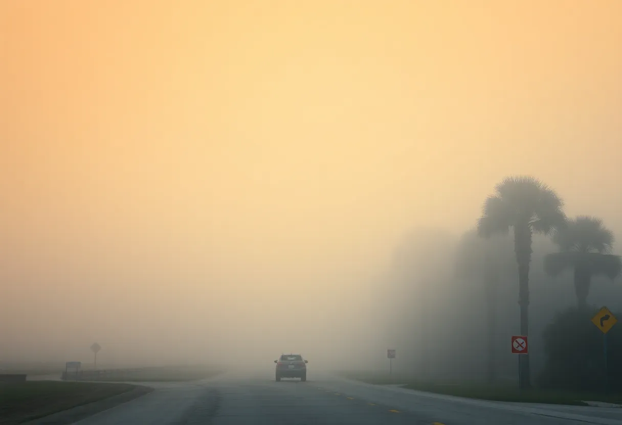 A foggy landscape in Central Florida during the morning hours