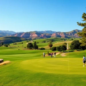 Stunning view of Fox Run Golf Club landscape with golf course and Okemo Mountain