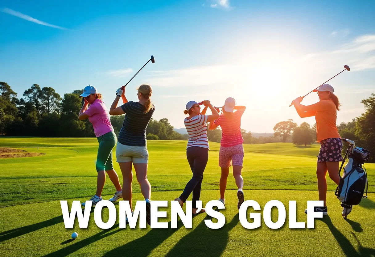 Diverse female golfers participating in a vibrant tournament.