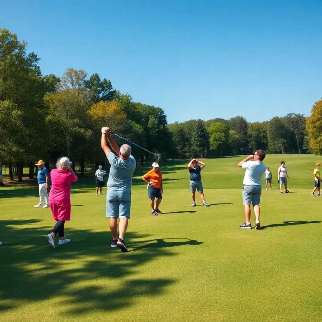 Golfers engaging in lessons at a golf academy