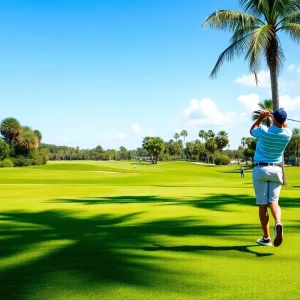 Golfers playing on a sunny Florida golf course