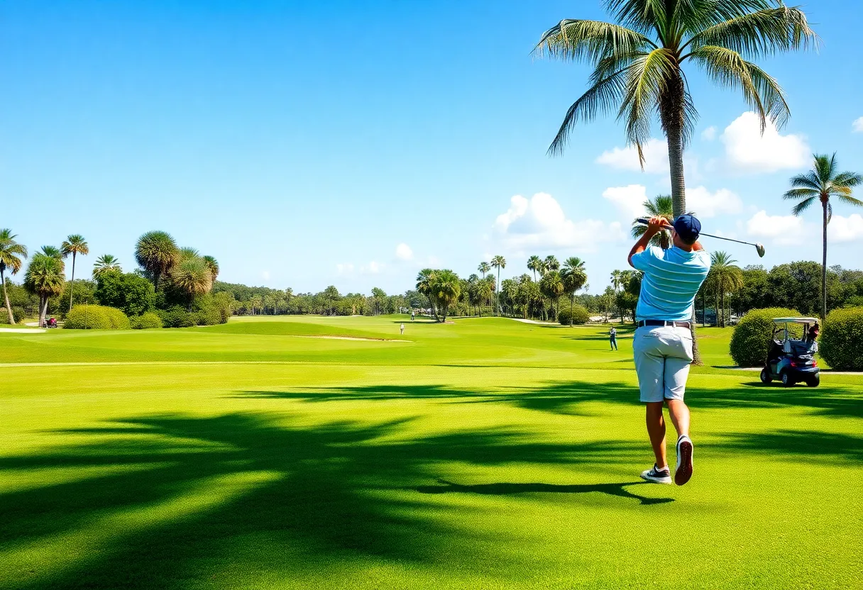 Golfers playing on a sunny Florida golf course