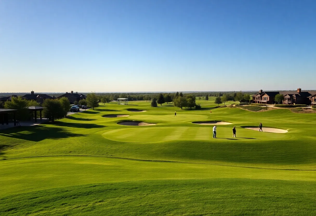 Scenic view of a golf course with golfers