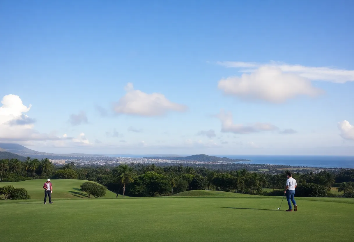 Beautiful landscape of a golf course with people playing golf