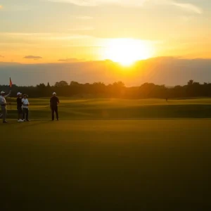 Golfer celebrating victory with team on golf course