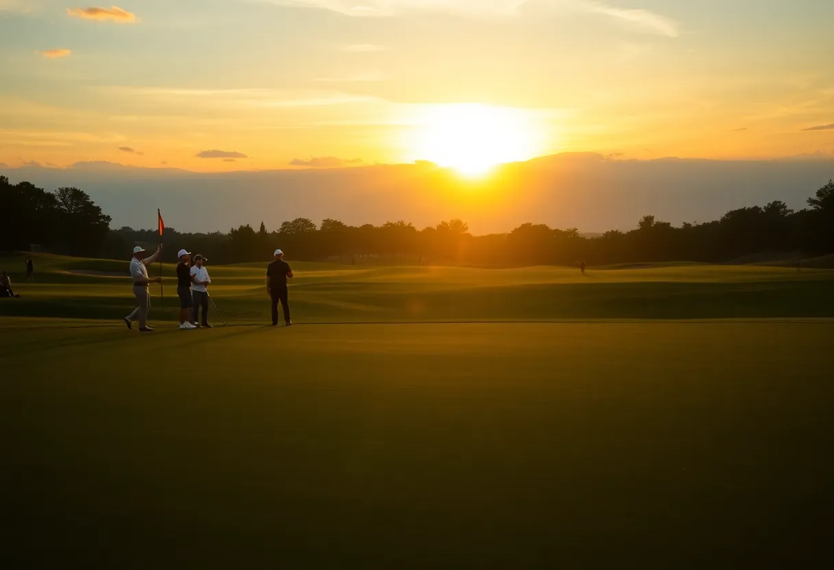 Golfer celebrating victory with team on golf course