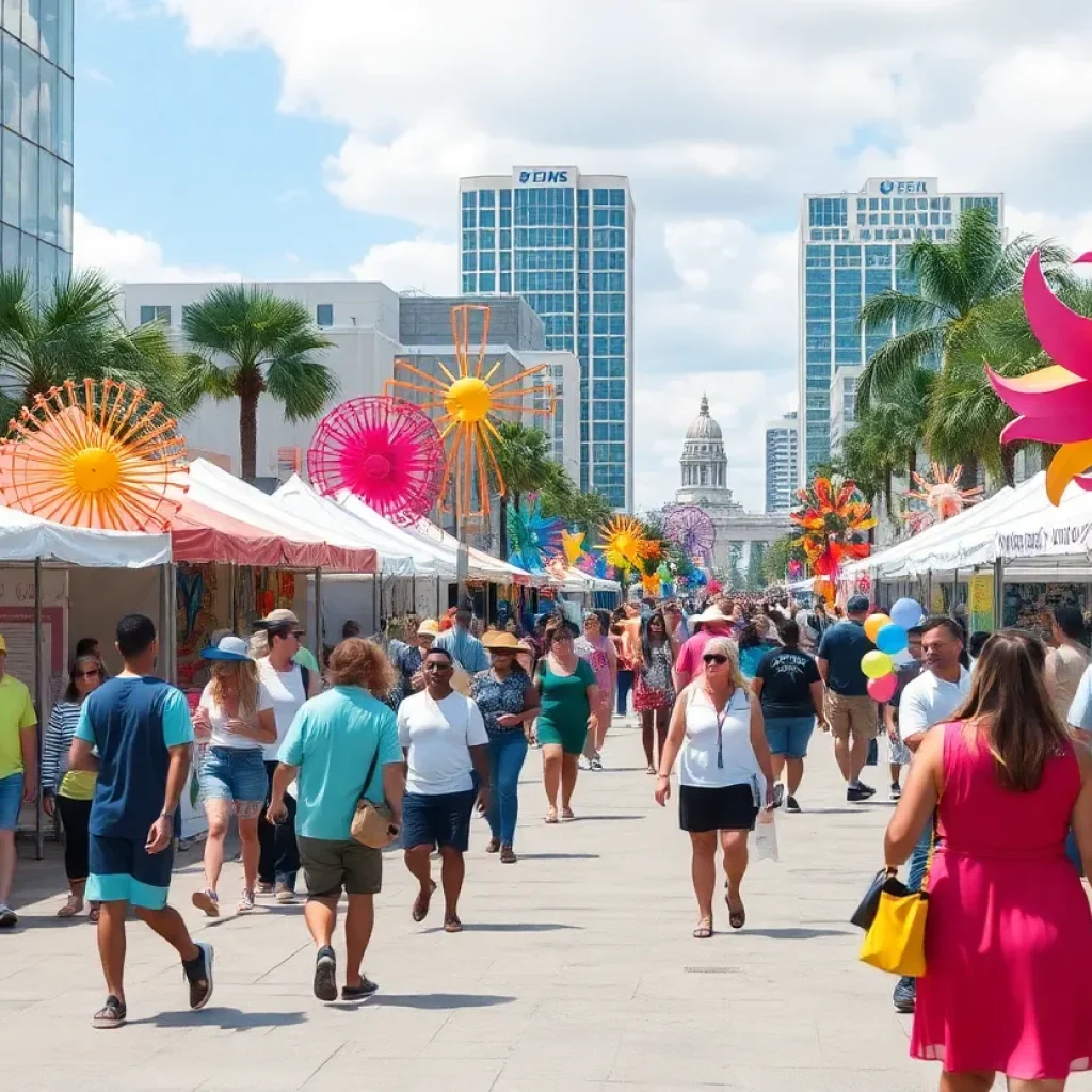 Art festival with colorful displays in downtown Orlando.