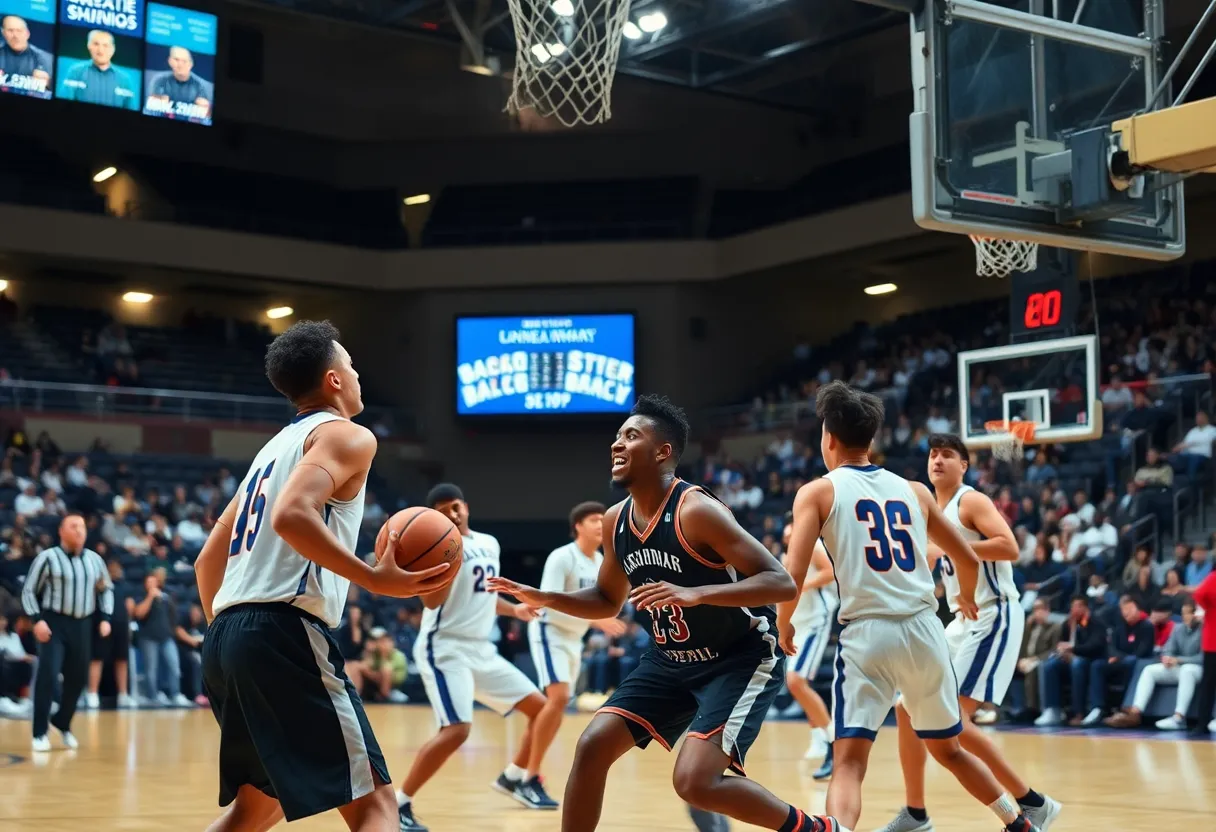 Action shot of K-State basketball team in a game