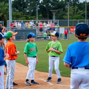 Young athletes playing baseball in Lake Mary Little League