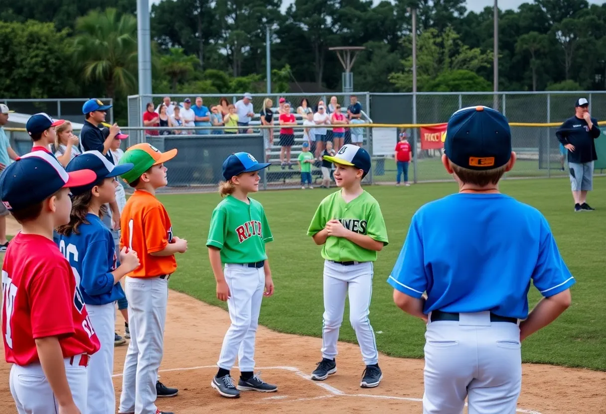 Young athletes playing baseball in Lake Mary Little League