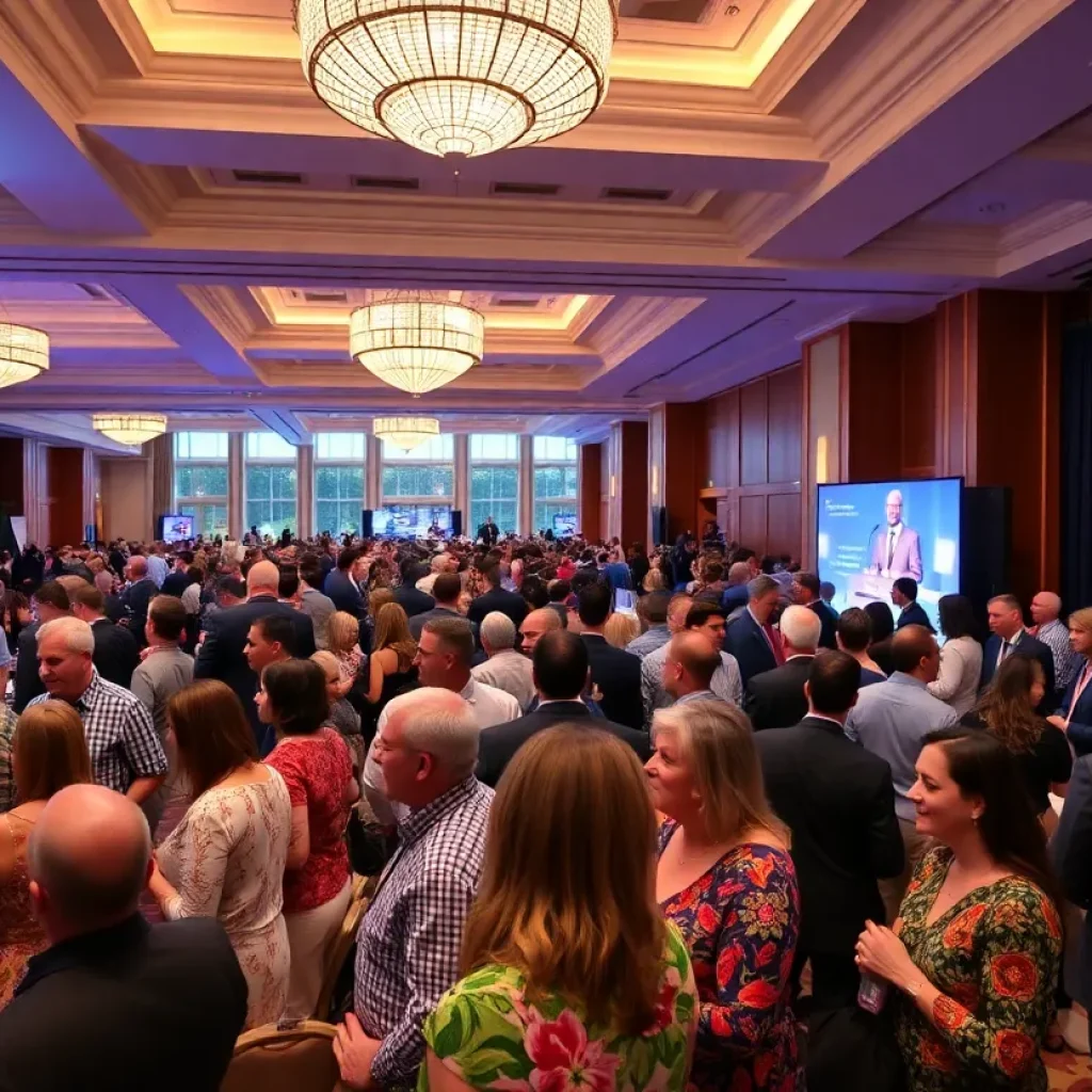 Attendees networking at the Leadership 100 Annual Conference in a luxury setting