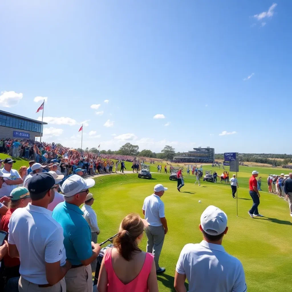 Golf tournament featuring female players and celebrities at the LPGA Tour 75th season kickoff.