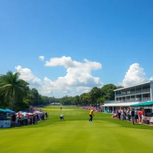 A lively golf tournament scene at LPGA's Hilton Grand Vacations Tournament of Champions in Orlando, Florida.