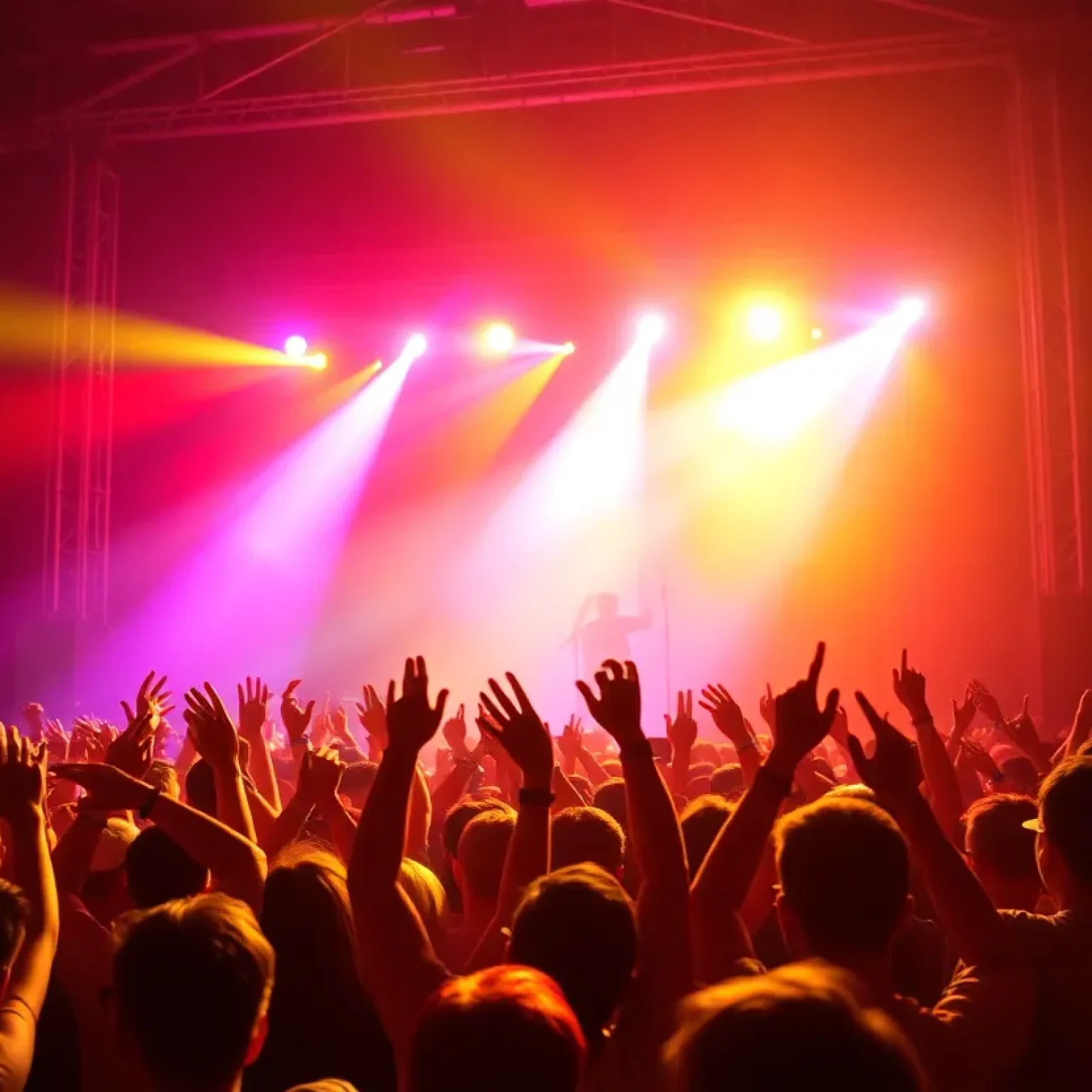 Concert crowd enjoying a live performance with colorful lights