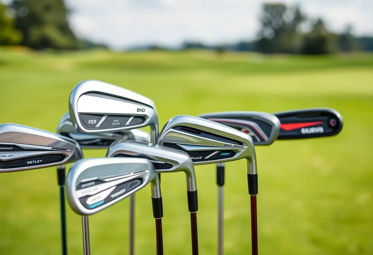 Maxfli XC2 and XC3 golf irons on a golf course