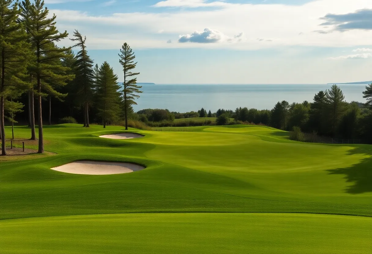 View of a stunning golf course in Michigan with clear skies and greenery