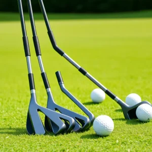 Set of Miura IC-602 hollow-body irons displayed on a golf course