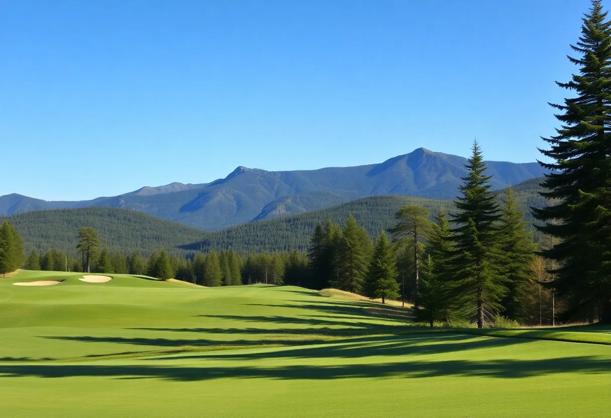 Golfers enjoying the Mount Washington golf course with mountains in the background