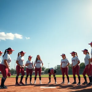 NC State softball team practicing on the field