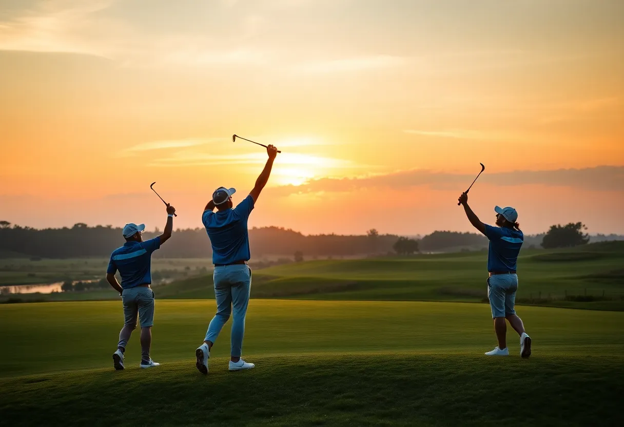 Ollie Schniederjans celebrating his victory at the International Series India golf tournament.