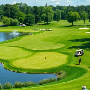 Golf course with spectators during a tournament