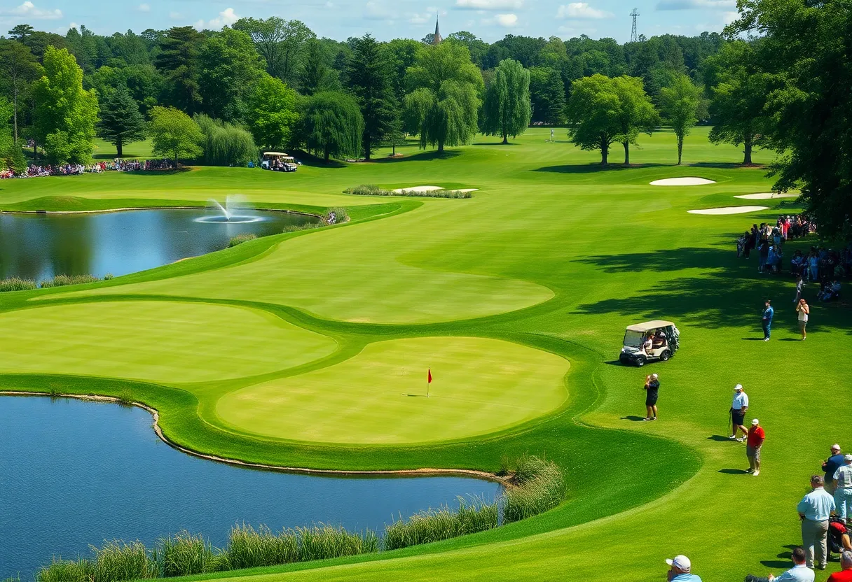 Golf course with spectators during a tournament